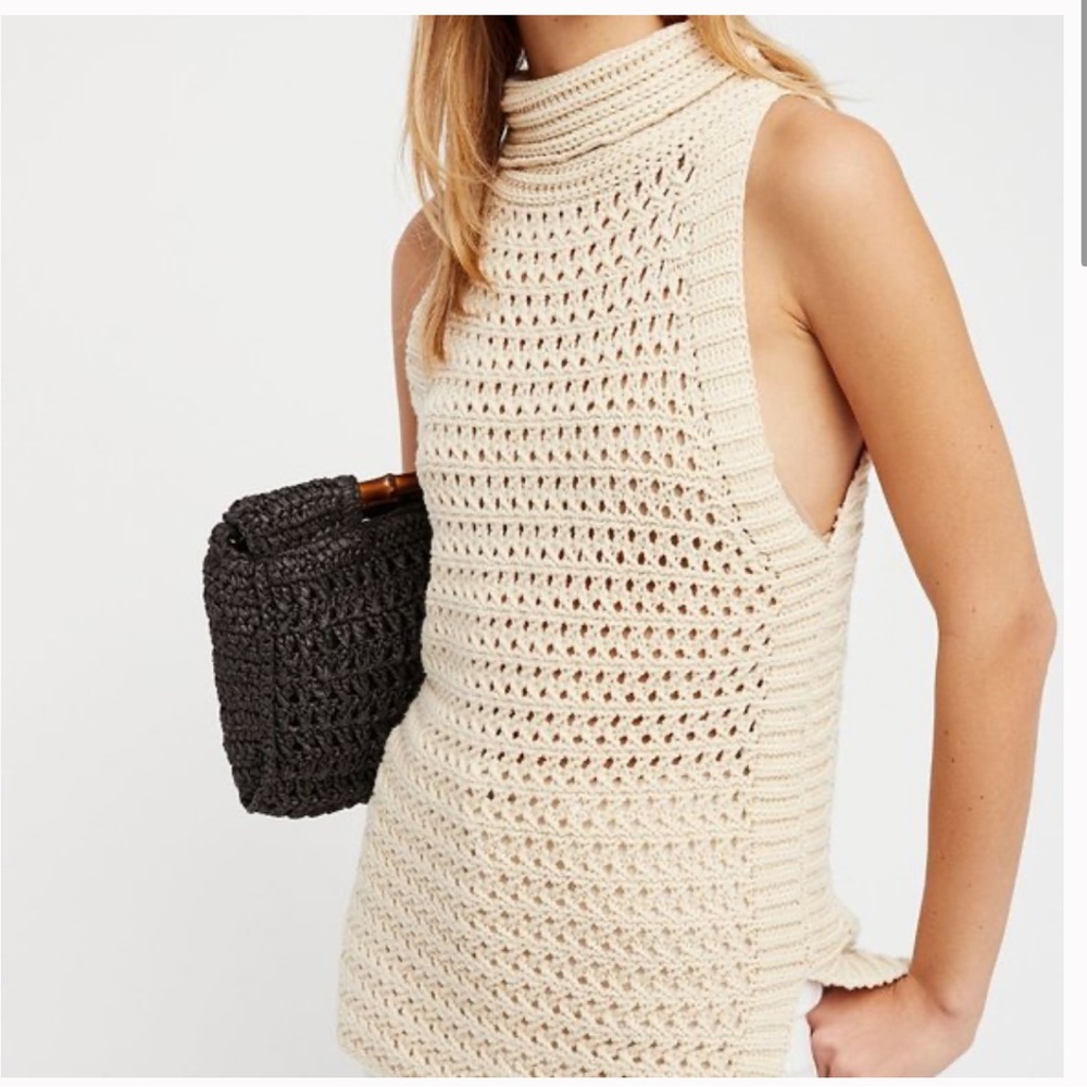 Free People ‘Northern Lights’ Knit Vest Turtleneck Women’s Small Cream Bohemian